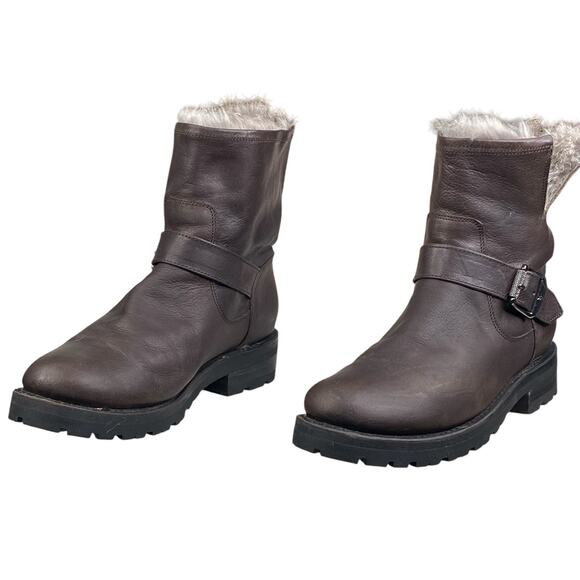 Frye Women’s Natalie Brown Leather Fur Lined Engineer Boot Size US 7.5 - Picture 6 of 14